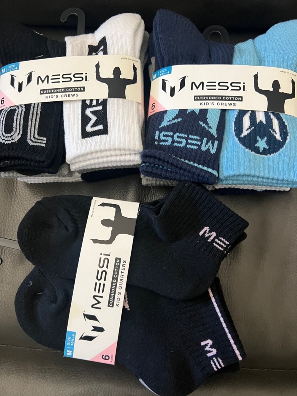 NWT Bundle-Messi kids Athletic Socks - Black, White, Navy, Light Blue